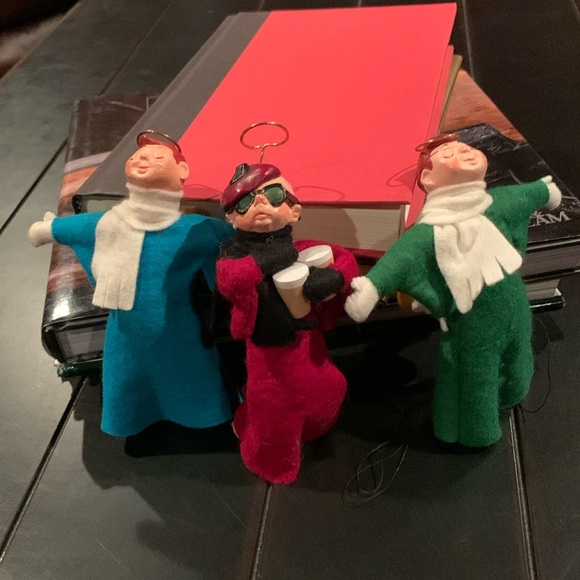 Vintage Handmade Simpich Angels Singing Boy Ornament set of 3 with Felt π - Picture 1 of 3